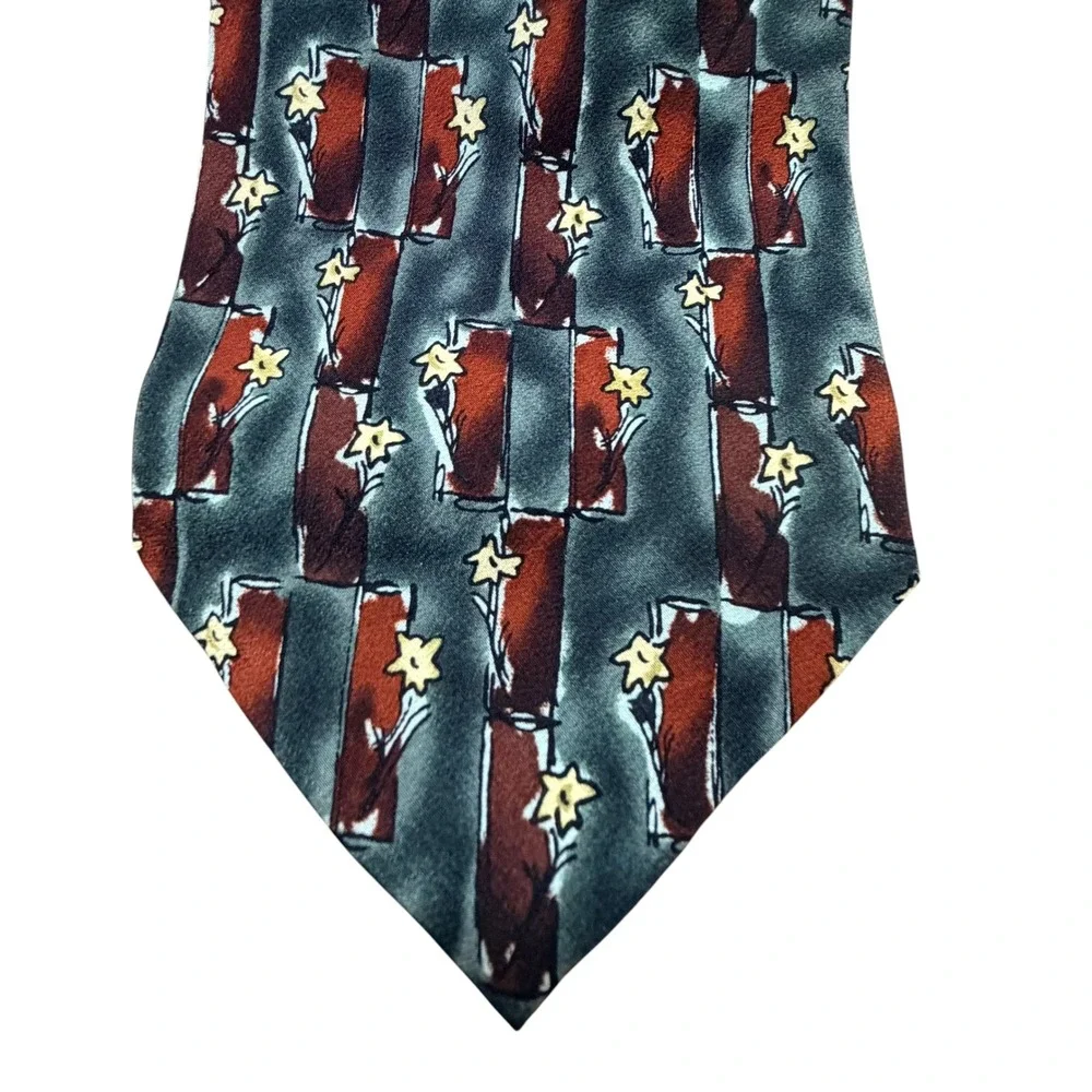 J. Garcia Mens Silk Tie‎ Collection Fifteen Tree Abstract Floral Blue Red Silk